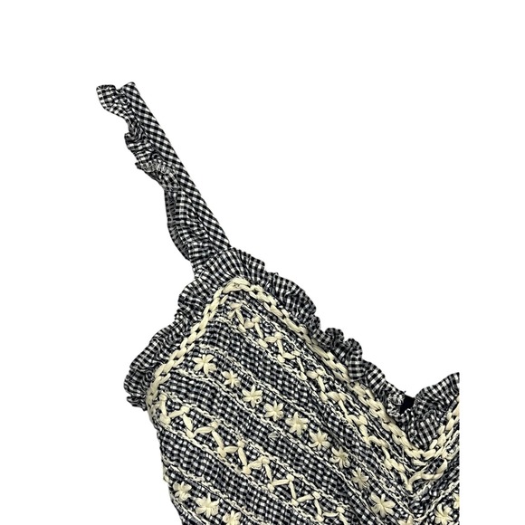 Tach Clothing Dress Womens XS Blue White Gingham Embroidered Cotton Maxi Ruffle - Picture 5 of 14